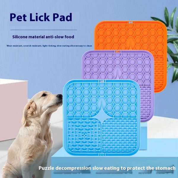 Colorful pet lick pad for slow feeding and calming pets.