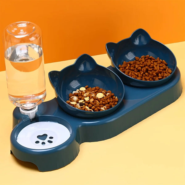 Cat bowl and dog bowl feeding station with water
