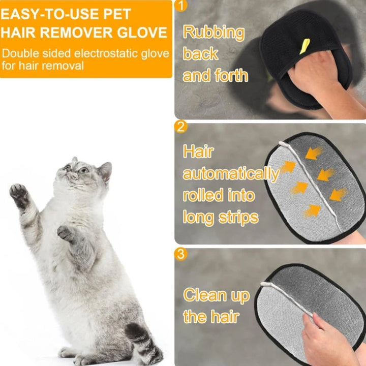 Pet grooming glove cat hair remover with instructions