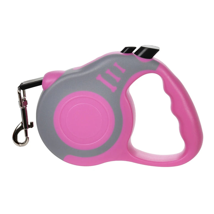 Pink and gray retractable dog leash