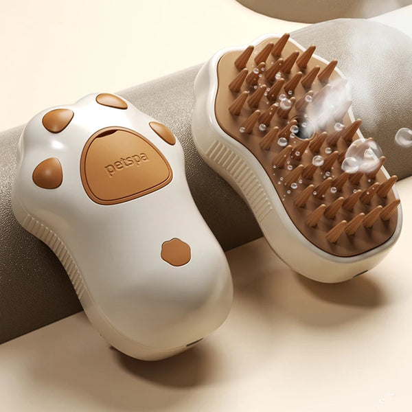 cat steam brush pet grooming tool with paw design