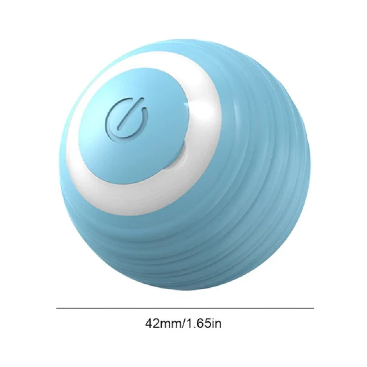 Blue and white cat ball toy with power button