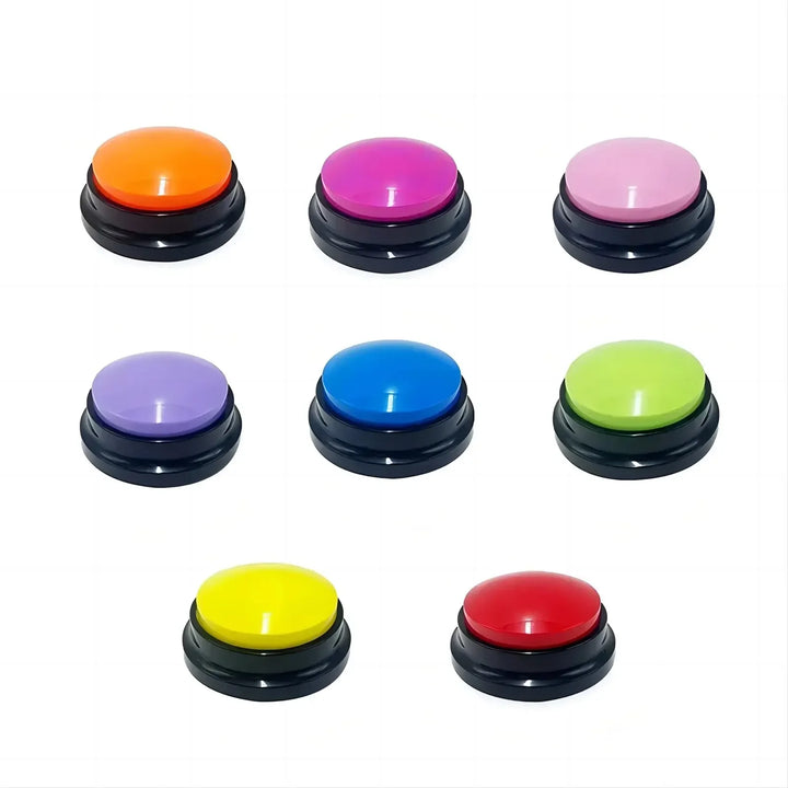 Set of eight colorful dog communication buttons