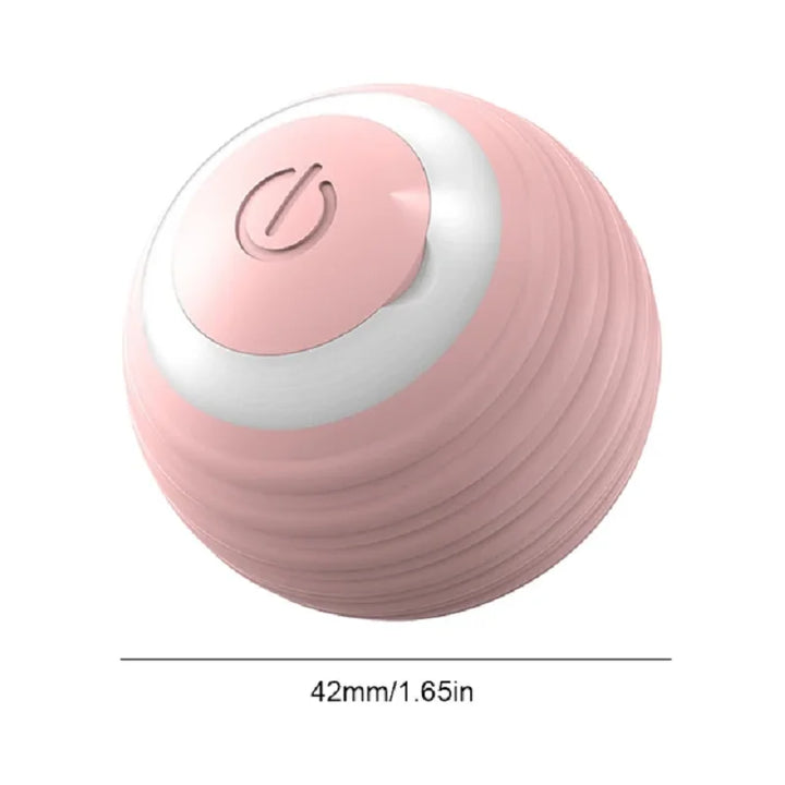 Pink and white cat ball toy with power button