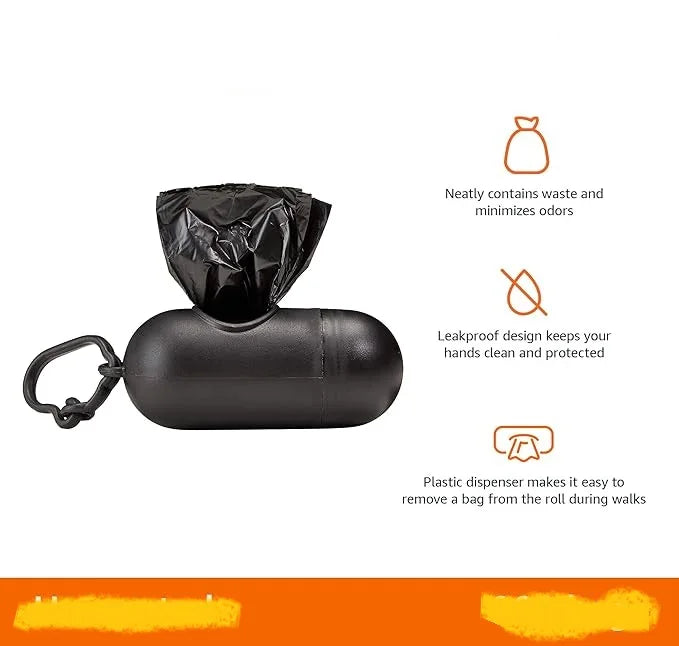Black Dog Poop Bag Holder with features listed
