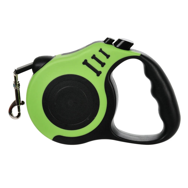 Green and black retractable dog leash