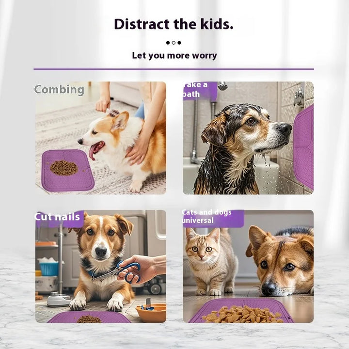Dog licking mat and cat licking mat for pet distraction.