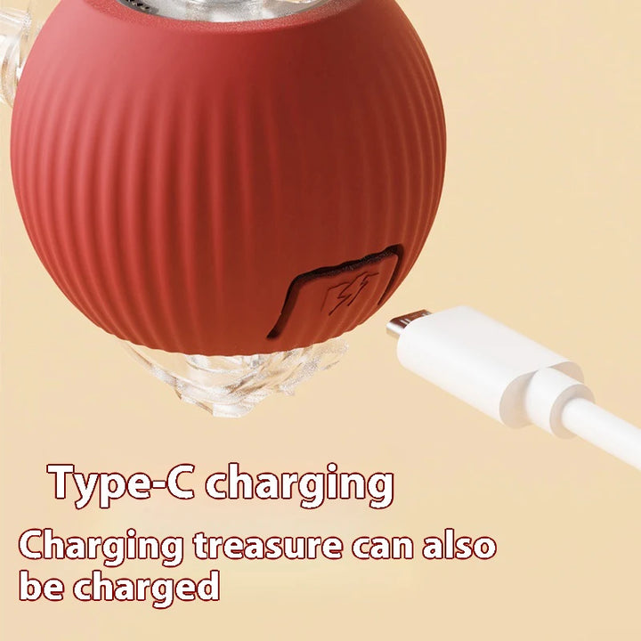 Red cat ball charger with Type-C cable