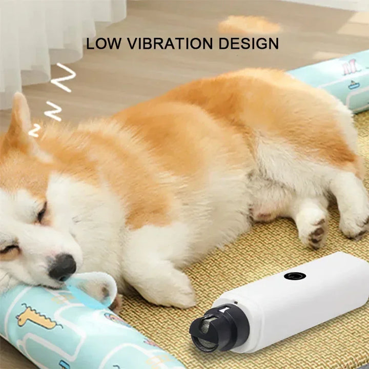 Dog lying on a mat with Dog Nail grinder 