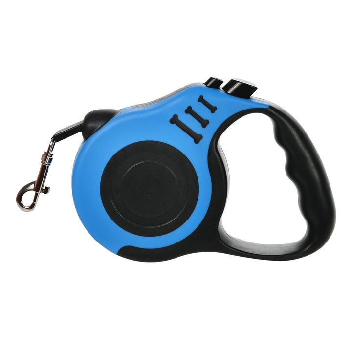 Blue and black retractable dog leash