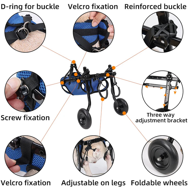 Adjustable dog with foldable wheels