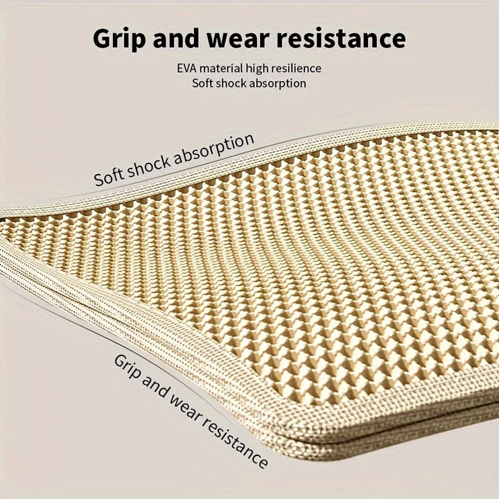 Cat litter mat highlighting grip, wear resistance, and soft shock absorption.