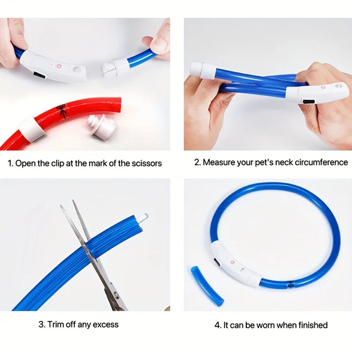 Step-by-step guide on how to use a Dog Collar with measurements and cutting instructions.