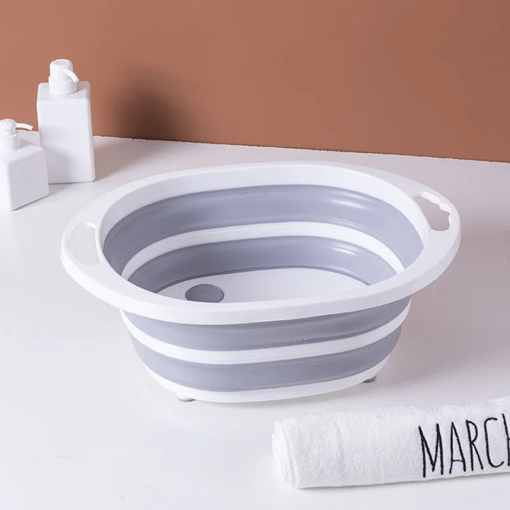 Collapsible gray and white basin